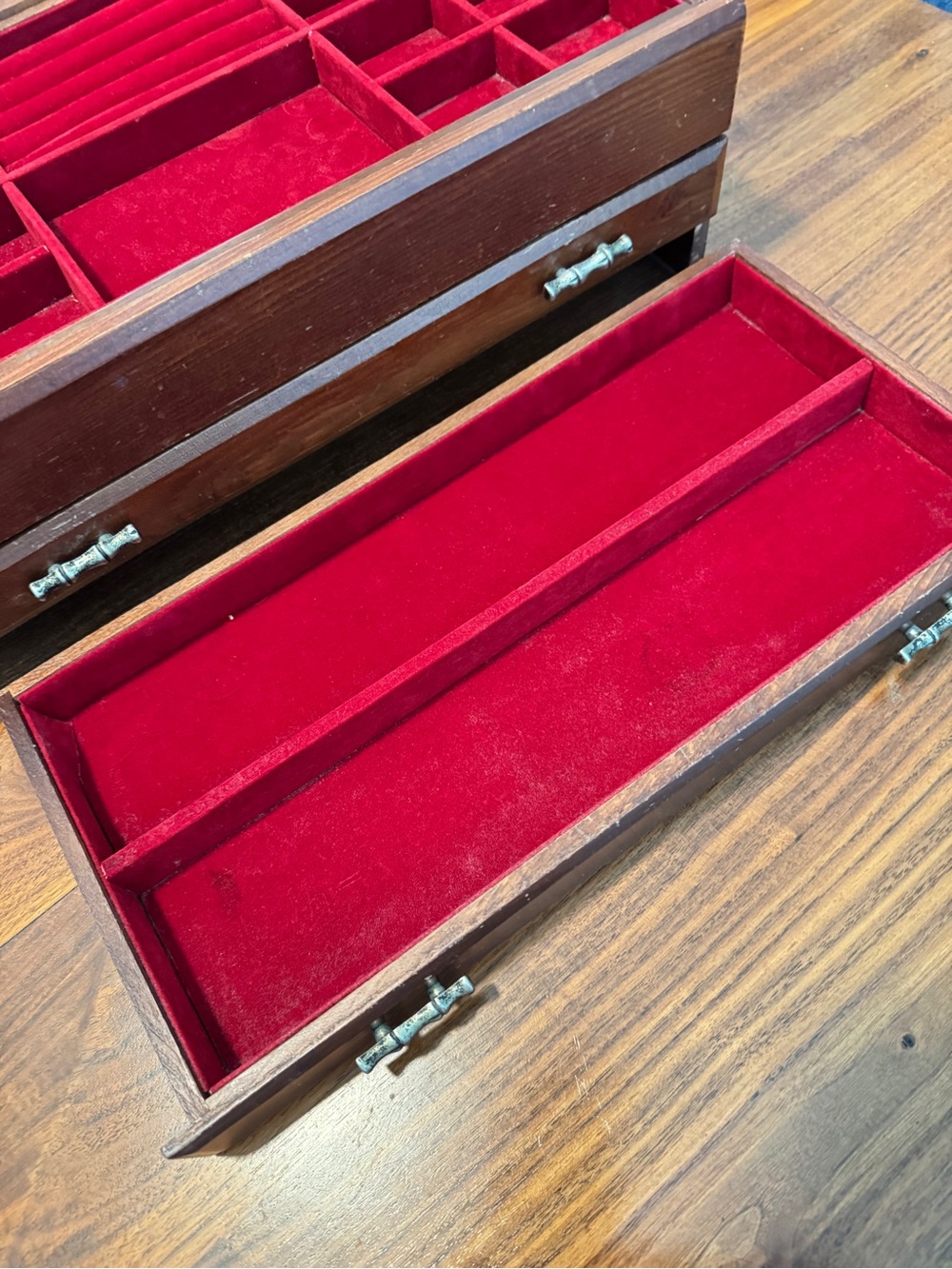 Vintage London Leather Wood Jewelry Box Chest With Interior Mirror 14" × 8" × 6" - Picture 8 of 16